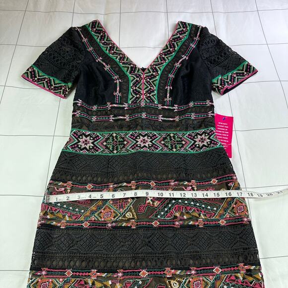 Tadashi Shoji Dress Womens 6 Black Merce Embroidered Sheath Lace Cocktail Party - Picture 10 of 11